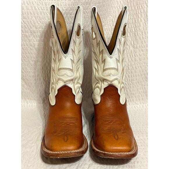 Larry Mahan Western Cowboy Leather Boots Men’s Size 8.5 Square Toe Brown Cream main image 7